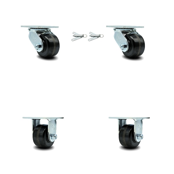 3.25 Inch Phenolic Caster Set with Ball Bearings 2 Swivel Lock 2 Rigid SCC